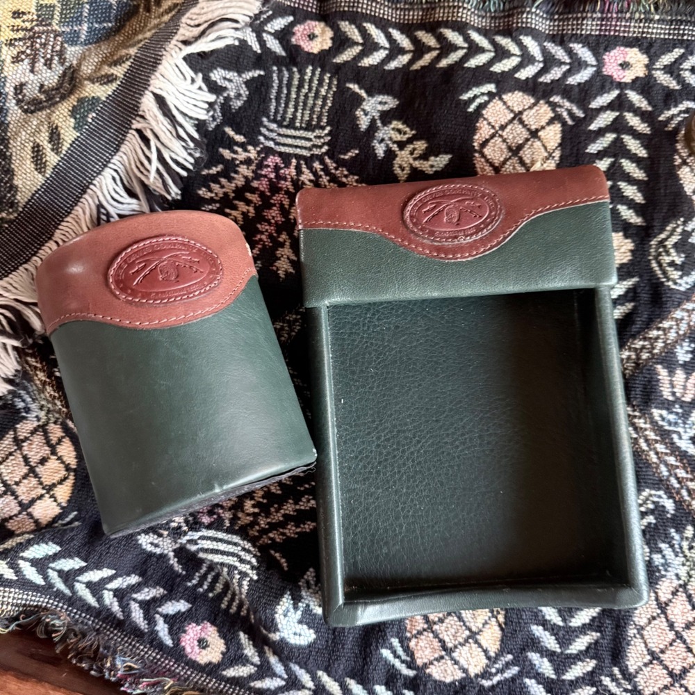 Orvis Leather Memo Tray & Pencil Cup, Vintage Executive Desk Set, 90s Decor